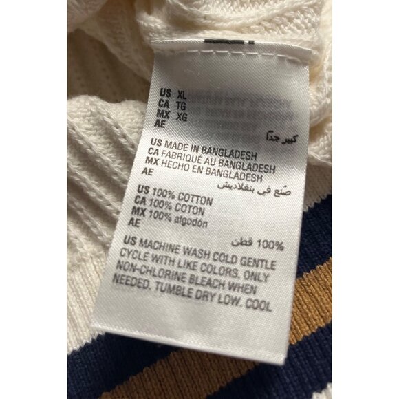 NWT-Club Room mens White Knit Cotton Sweater Vest XL With Striped Trim V-Neck - Picture 3 of 9